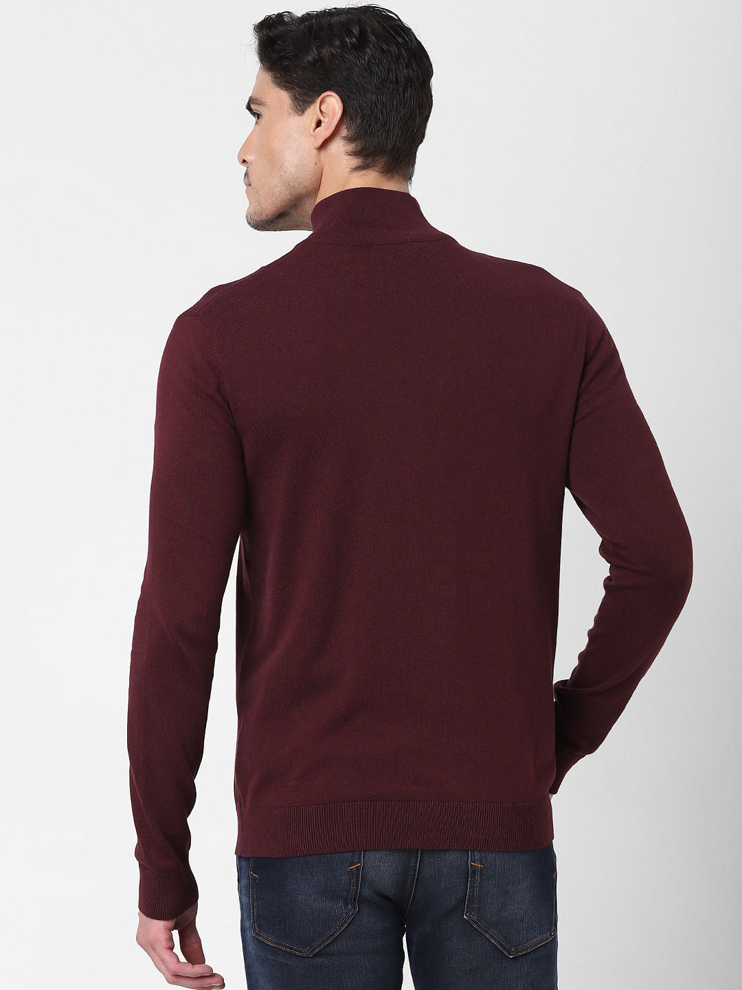Burgundy Front Zip Open Cardigan