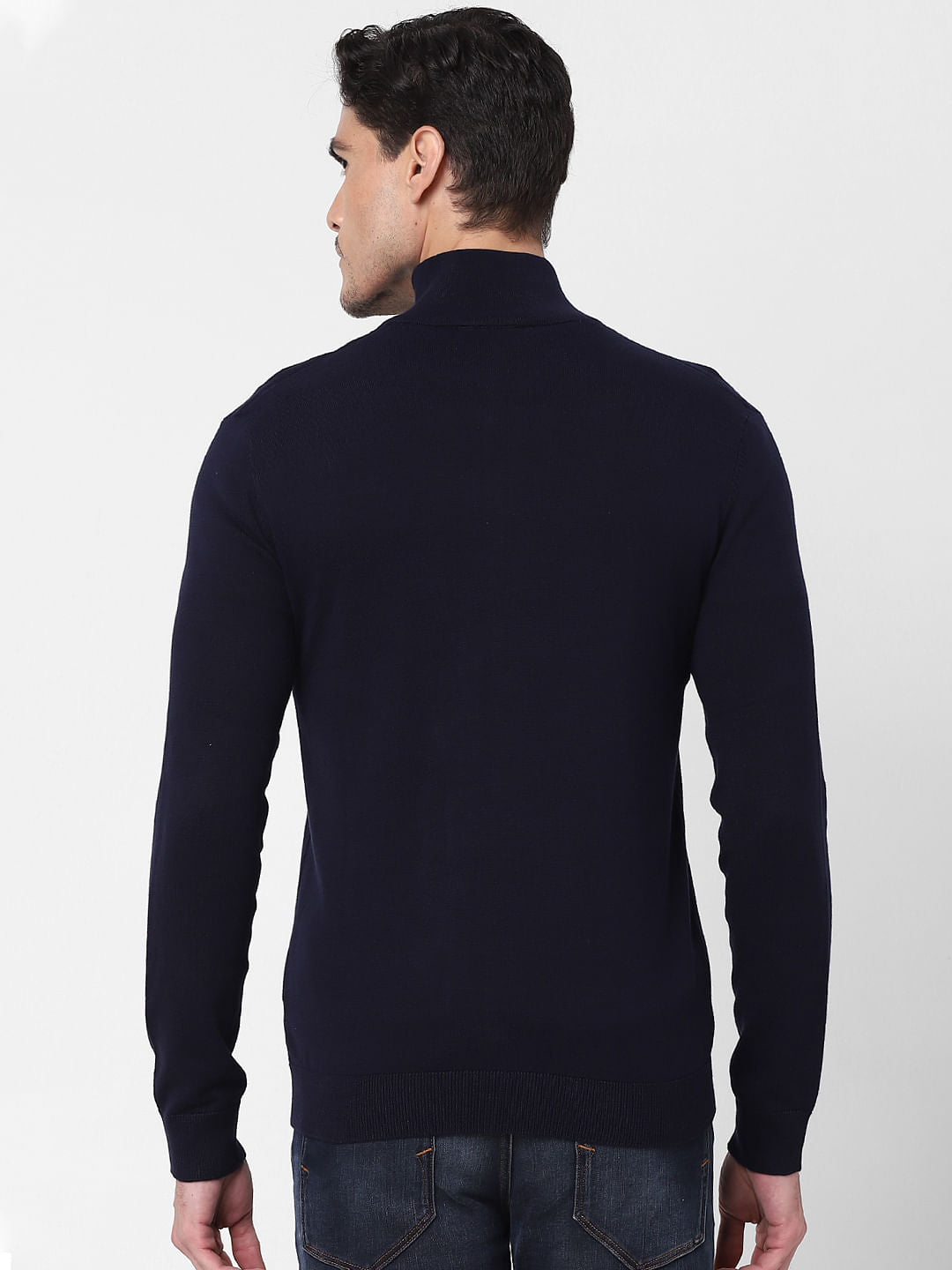 Navy Blue Front Zip Open Cardigan