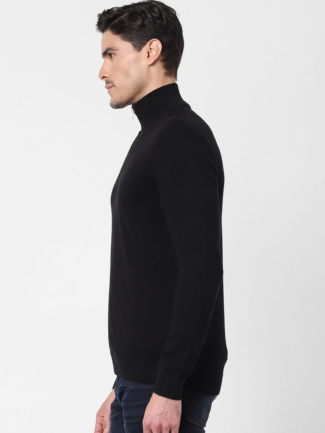 Black Front Zip Open Cardigan