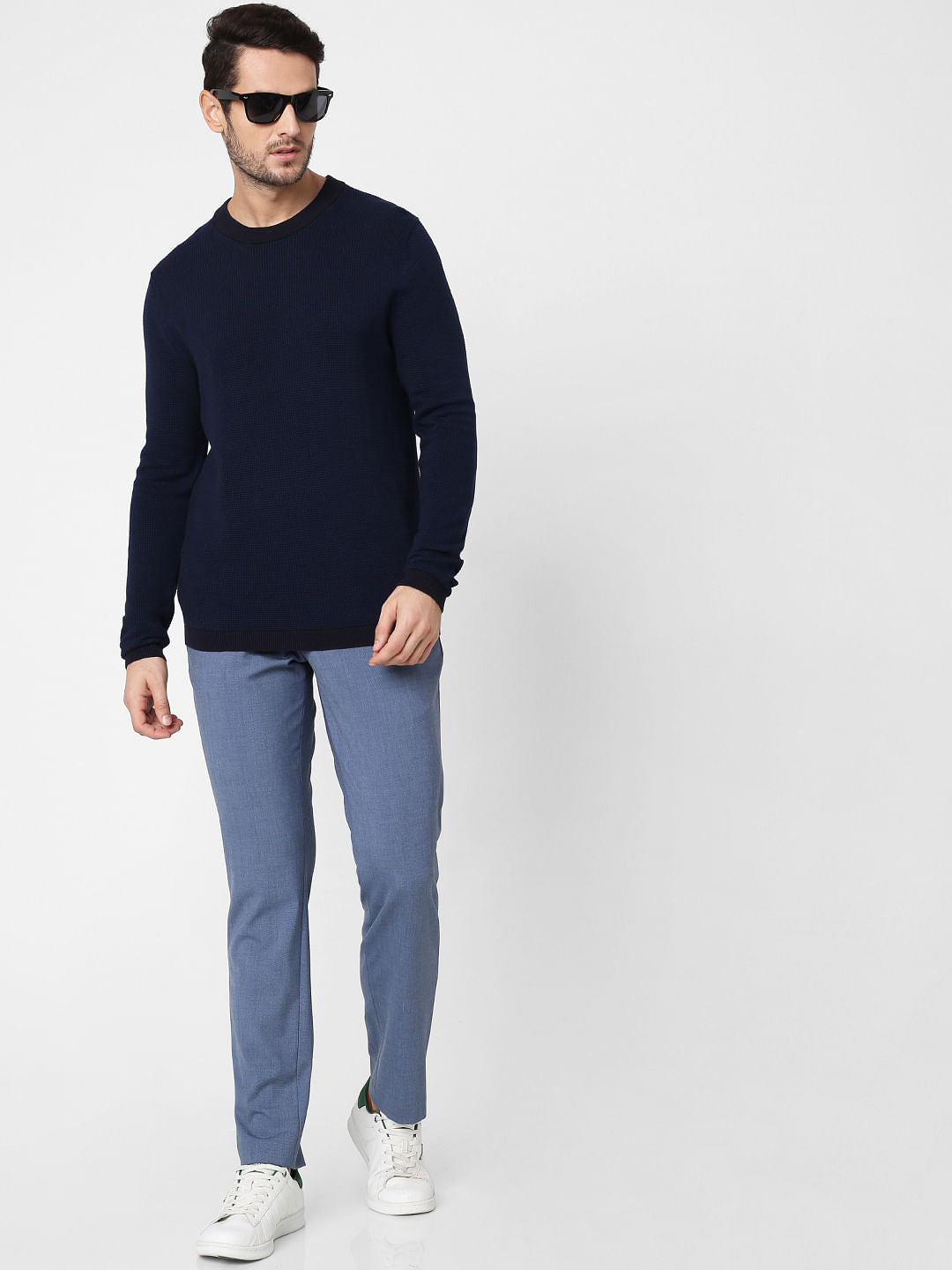 Dark Blue Self-Design Pullover