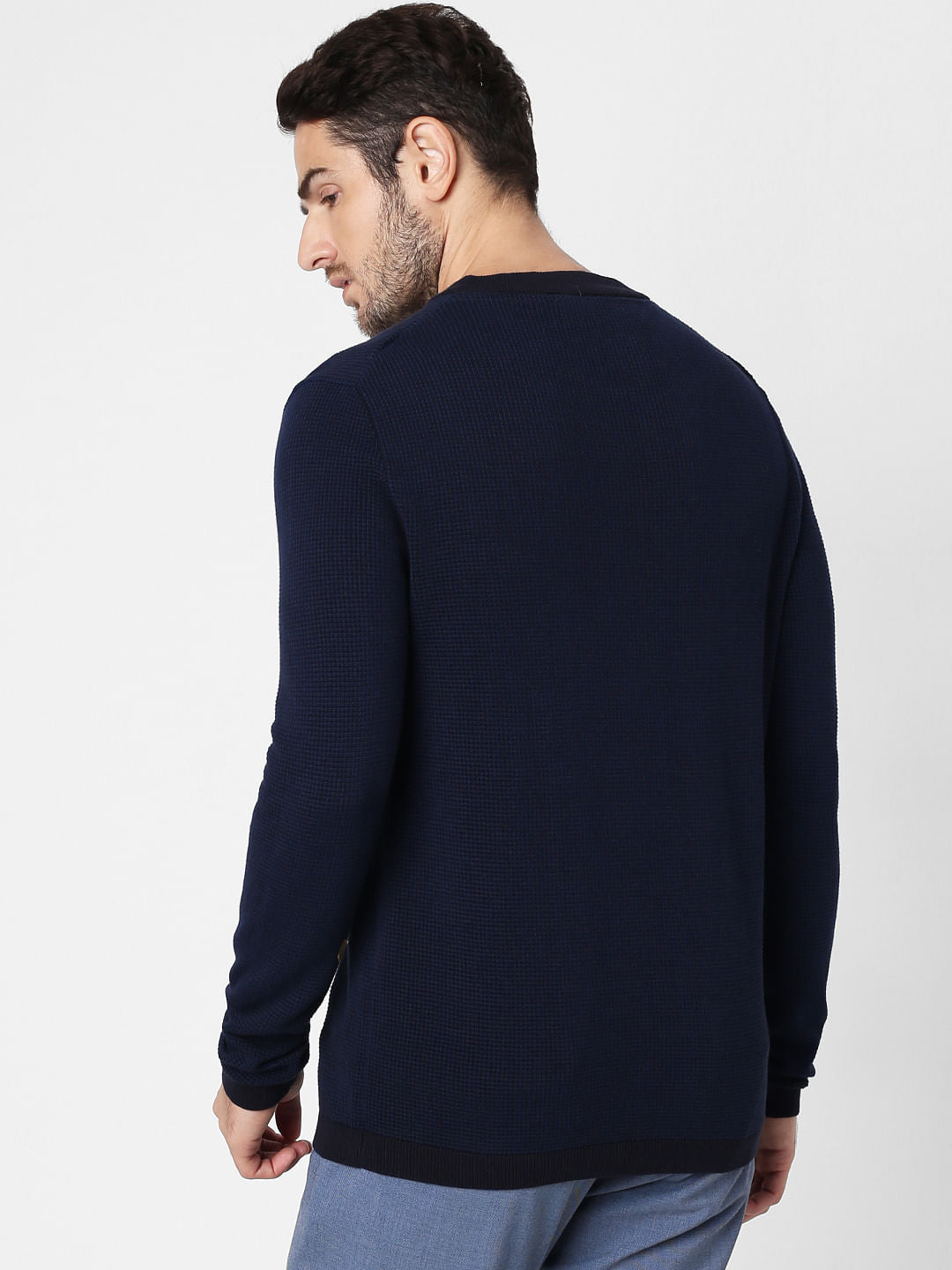 Dark Blue Self-Design Pullover