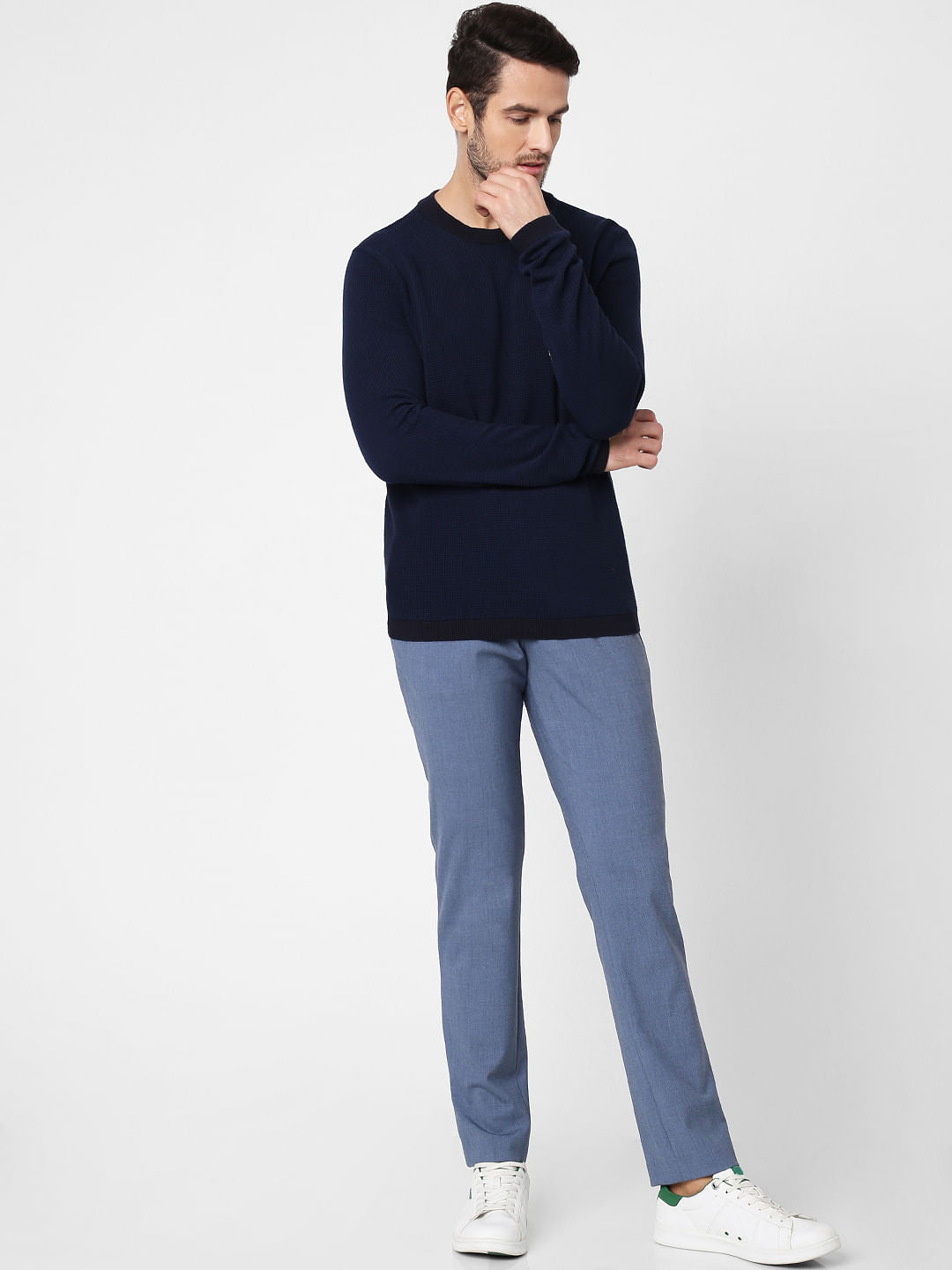 Dark Blue Self-Design Pullover