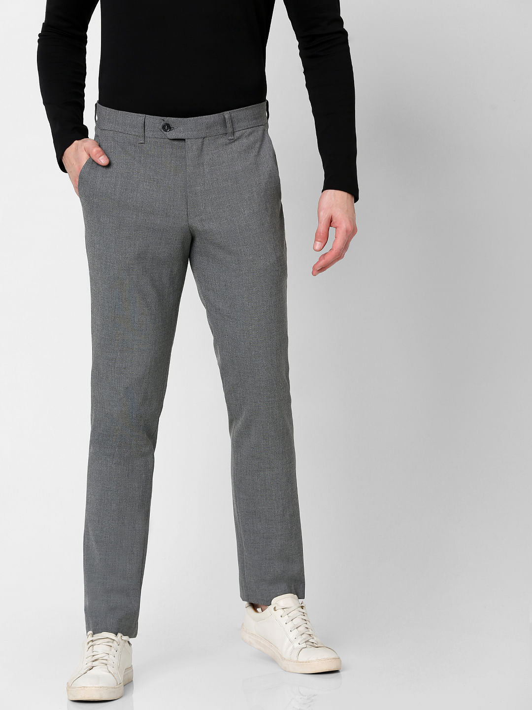 Grey Mid Rise Slim Fit Pants