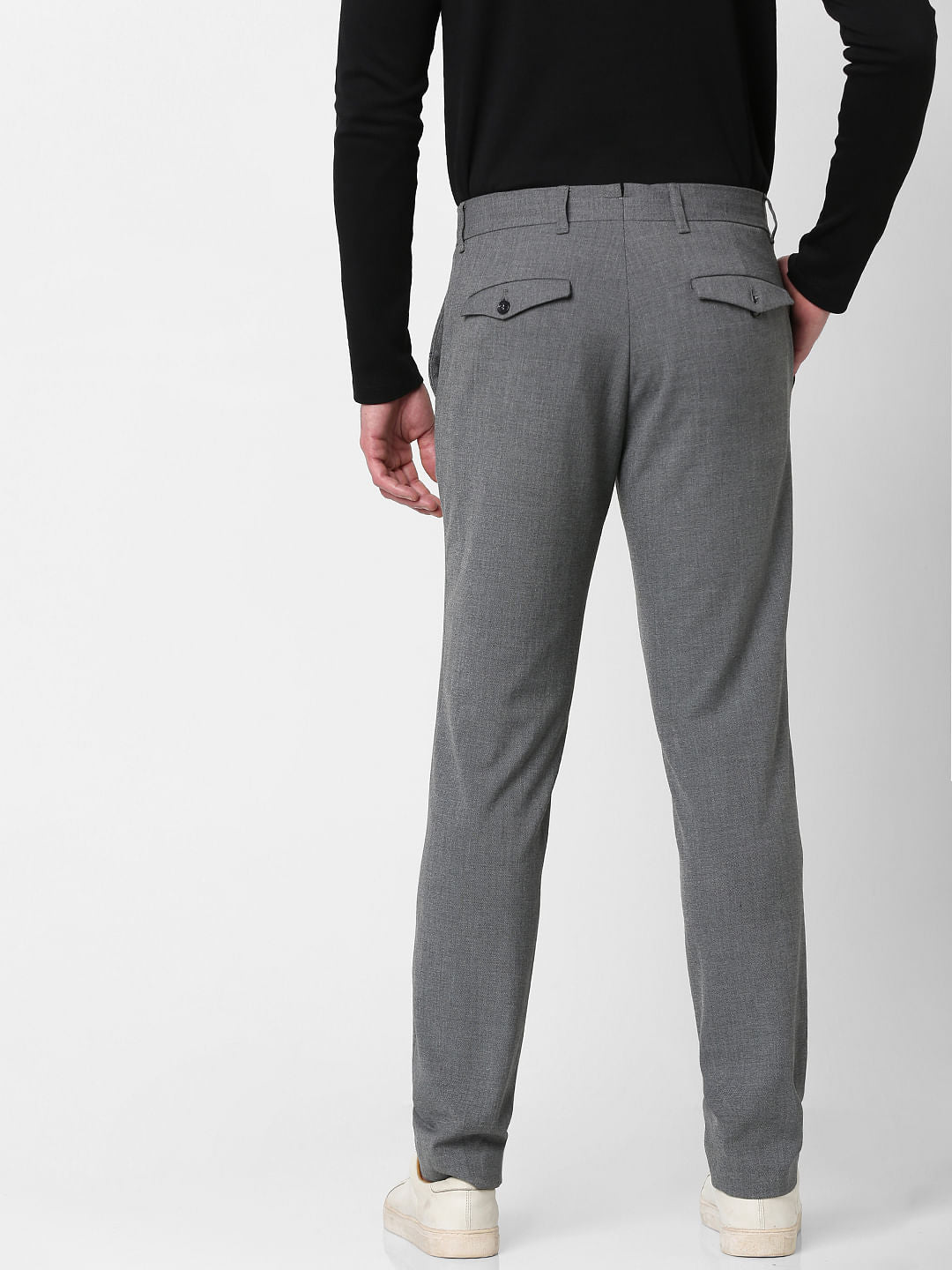 Grey Mid Rise Slim Fit Pants