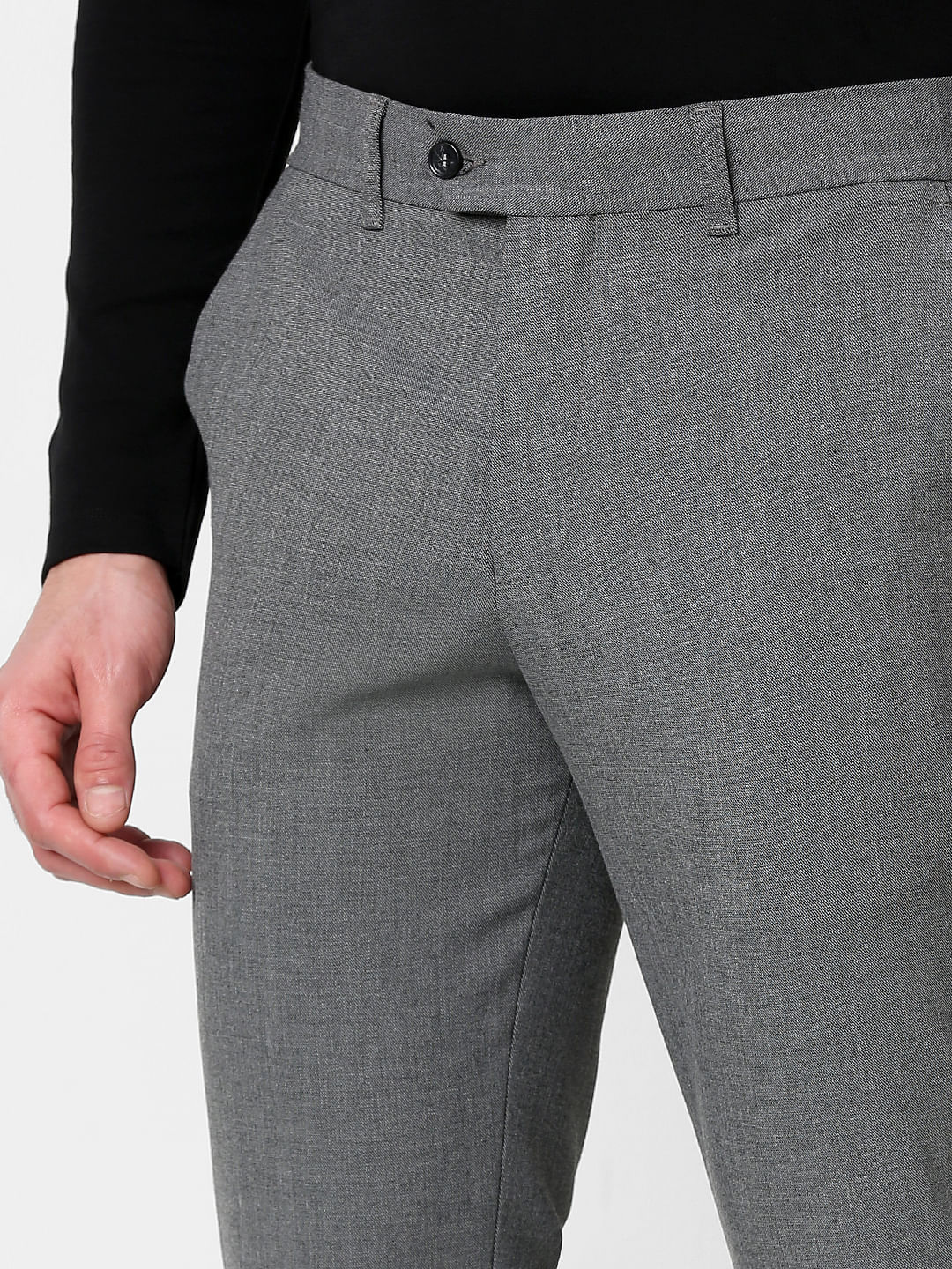 Grey Mid Rise Slim Fit Pants