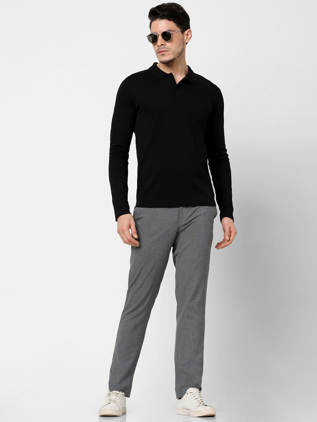 Grey Mid Rise Slim Fit Pants