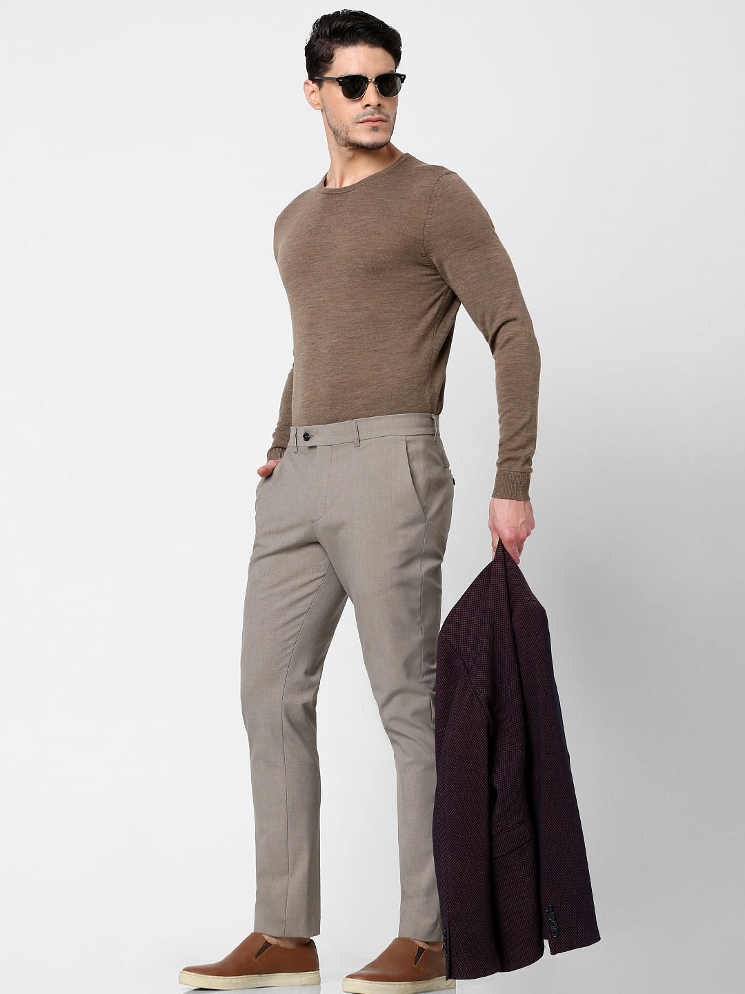 Brown Mid Rise Slim Fit Pants