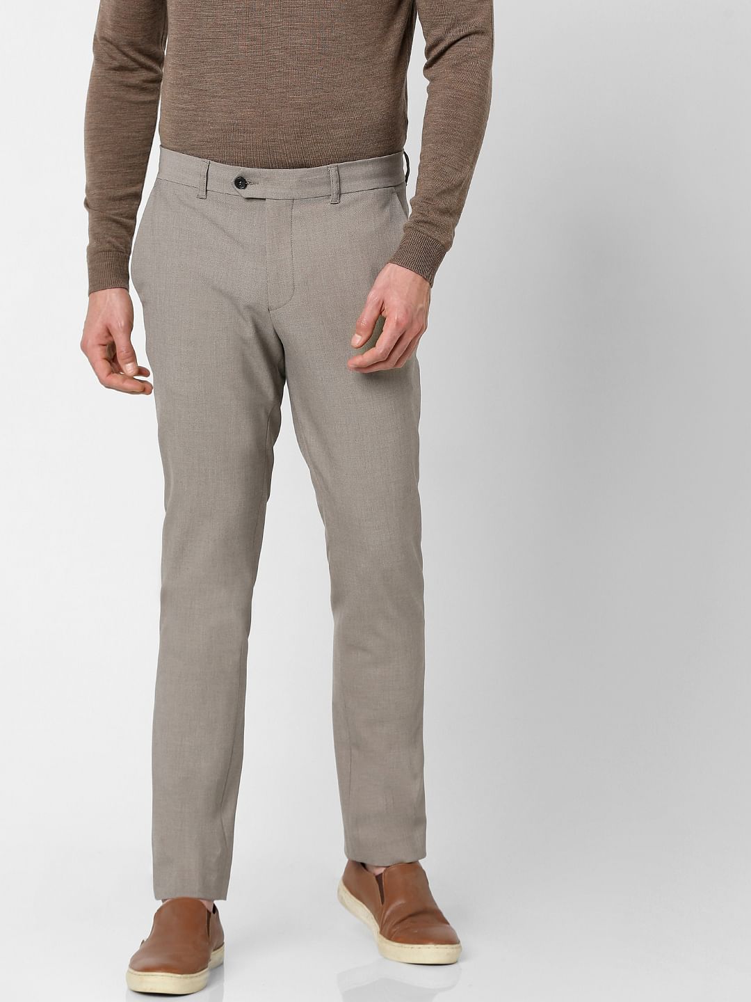 Brown Mid Rise Slim Fit Pants