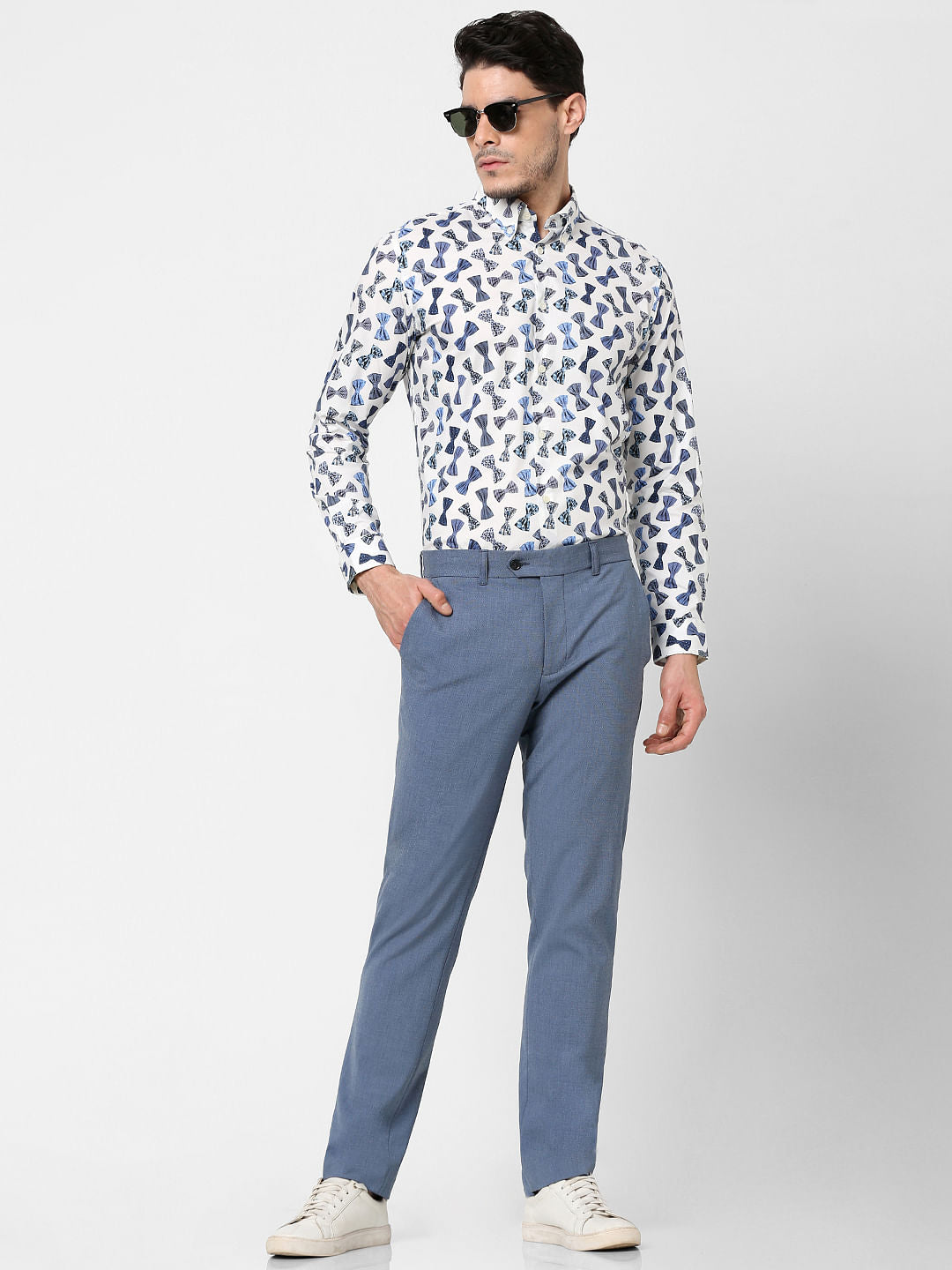Blue Mid Rise Slim Fit Pants