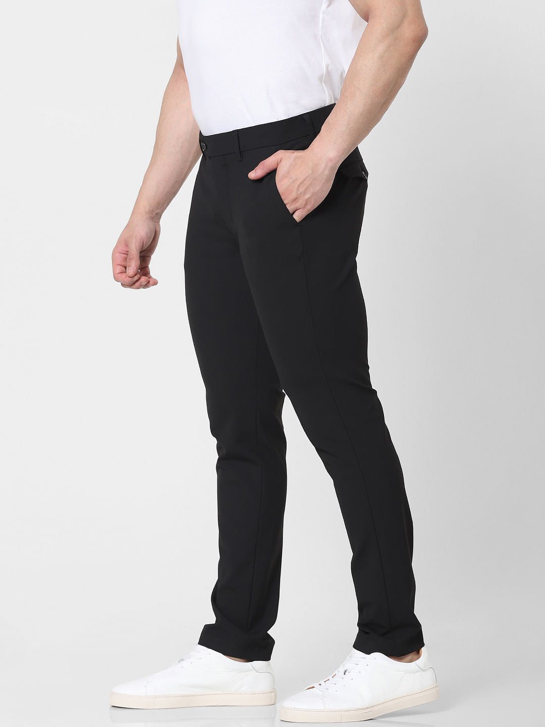 Black Mid Rise Slim Fit Pants