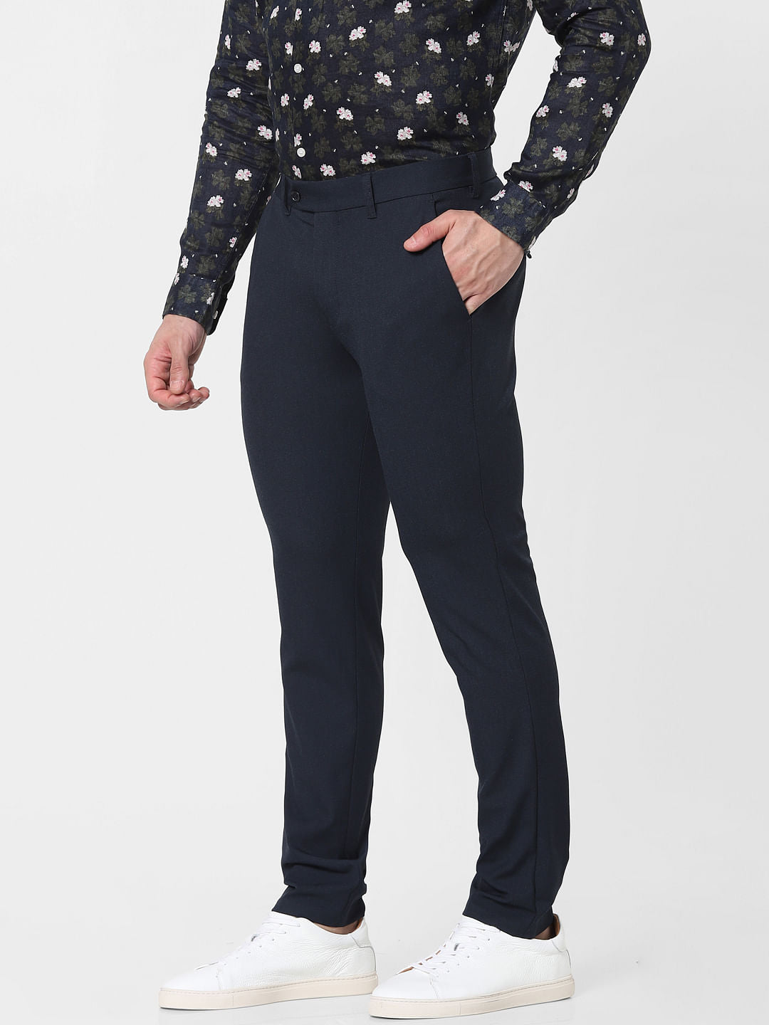 Blue Mid Rise Slim Fit Pants