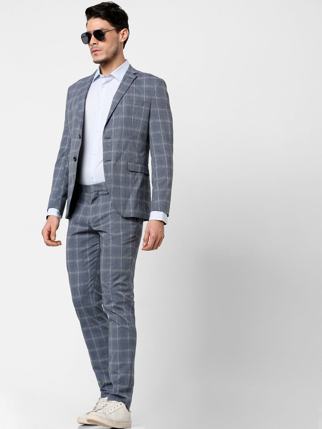 Blue Check Print Blazer