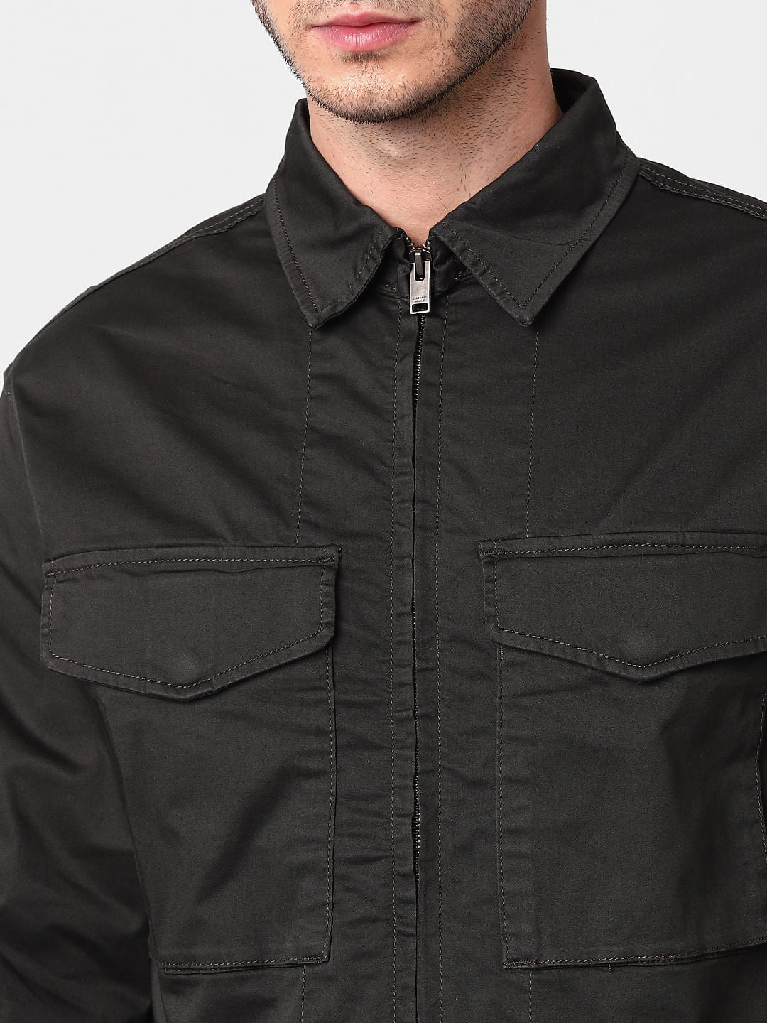Black Organic Cotton Zip Up Jacket