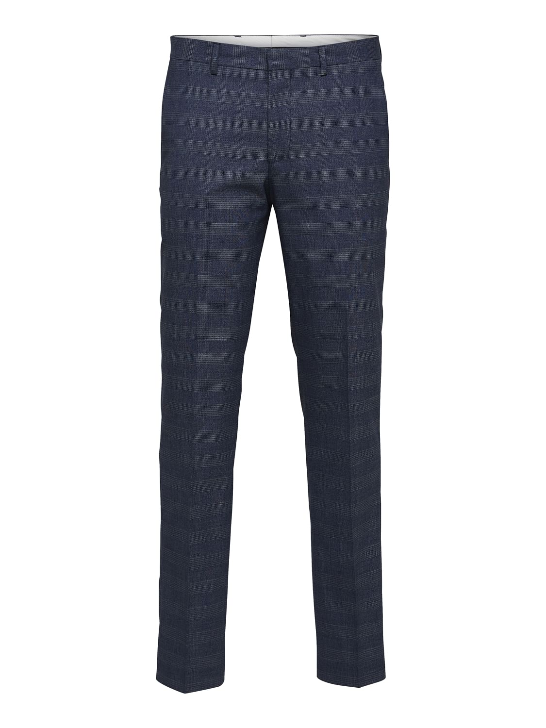 Blue Mid Rise Check Slim Fit Trousers