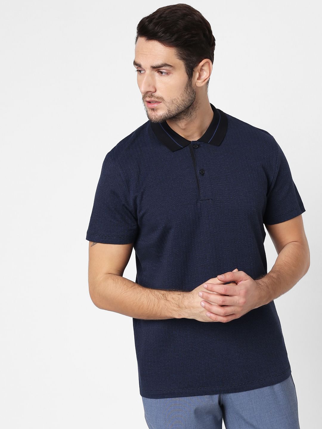 Dark Blue Polo Neck T-Shirt
