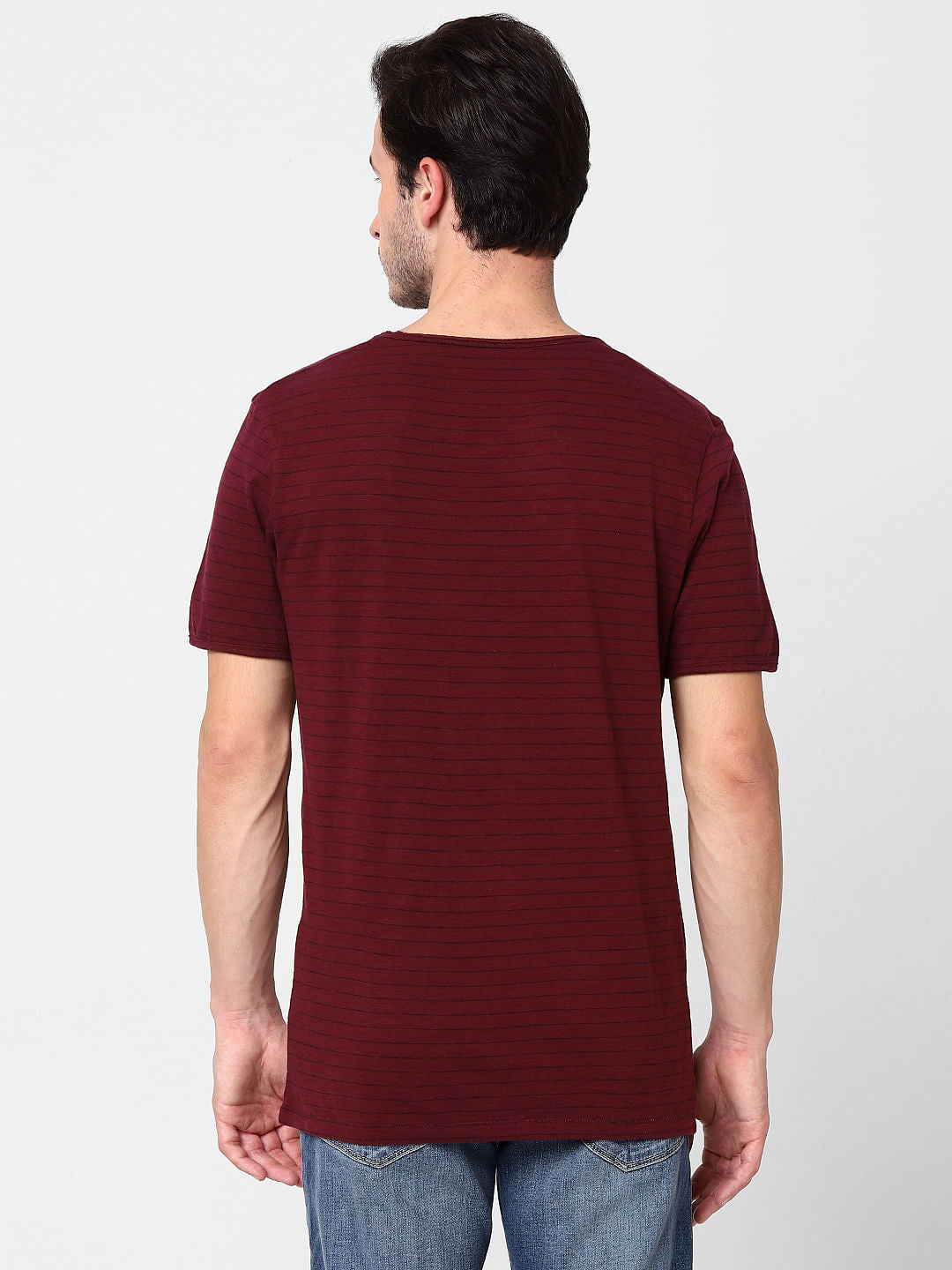 Maroon Striped Crew Neck T-Shirt