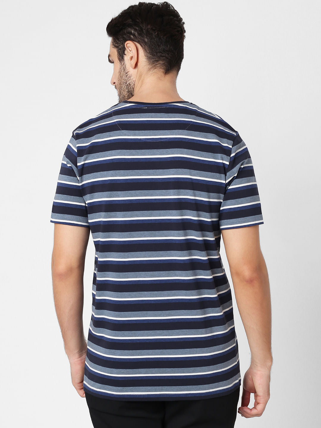 Blue Striped Crew Neck T-Shirt