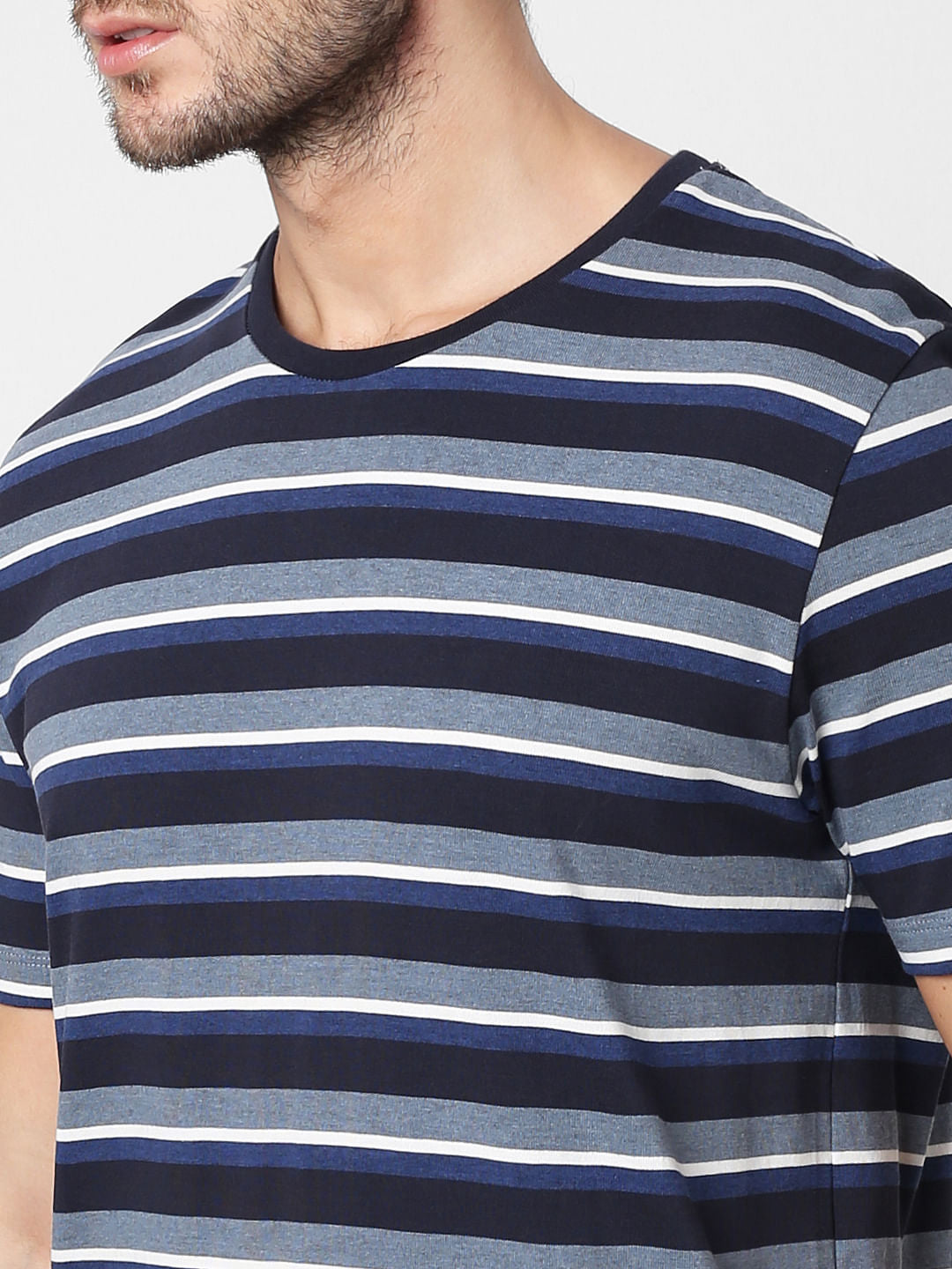 Blue Striped Crew Neck T-Shirt