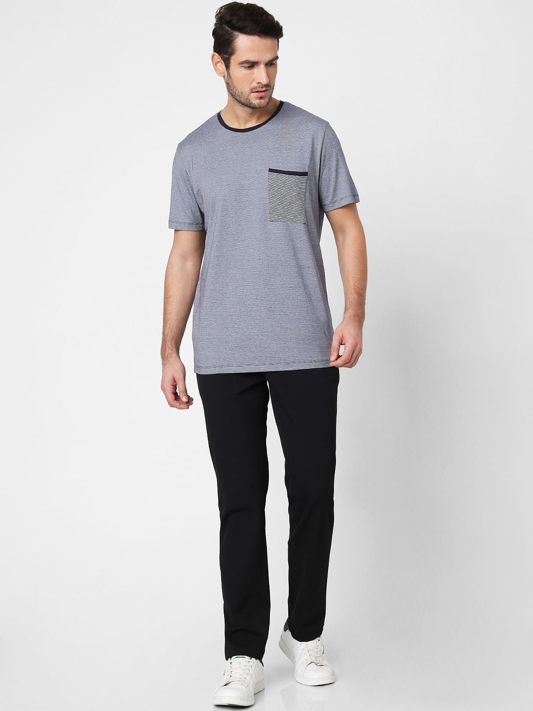 Grey Printed Pocket Crew Neck T-Shirt