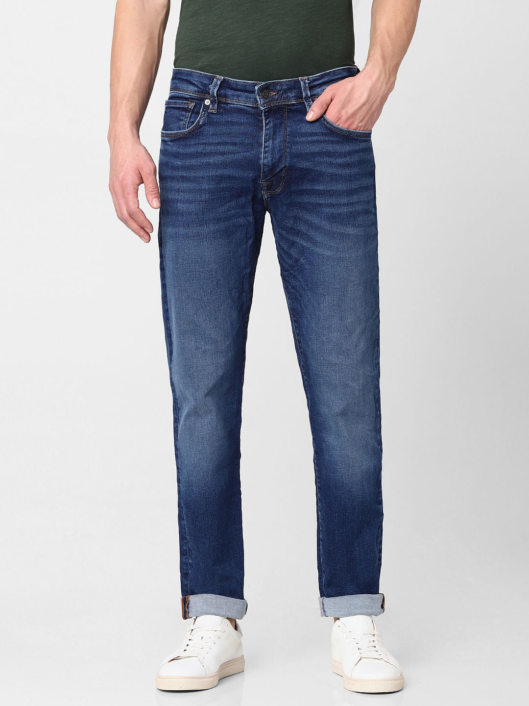 Dark Blue Mid Rise Straight Fit Jeans
