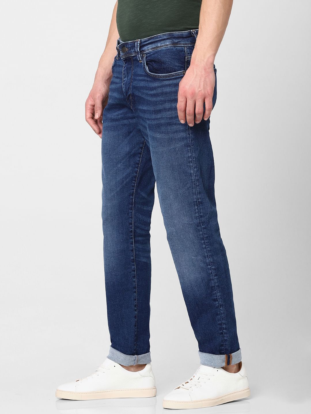 Dark Blue Mid Rise Straight Fit Jeans