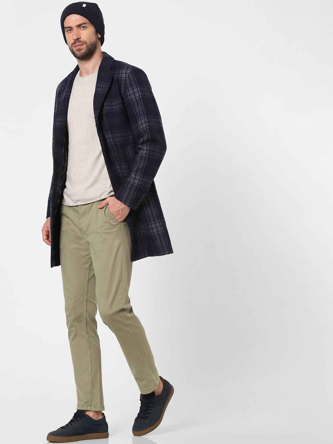 Blue Check Wool Coat