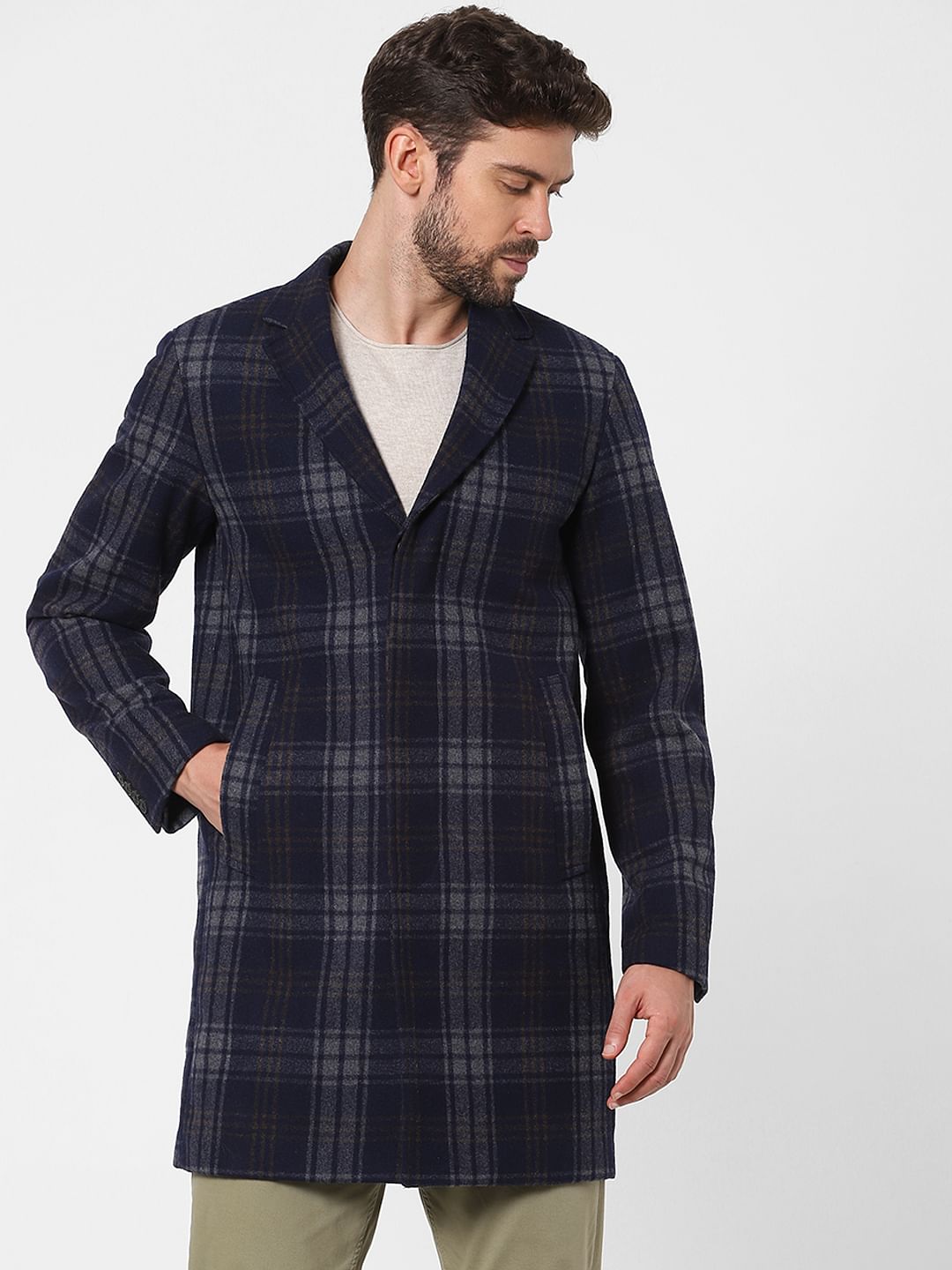 Blue Check Wool Coat