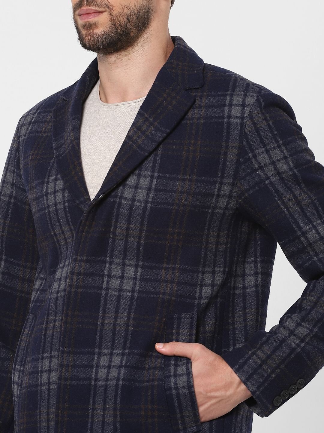 Blue Check Wool Coat