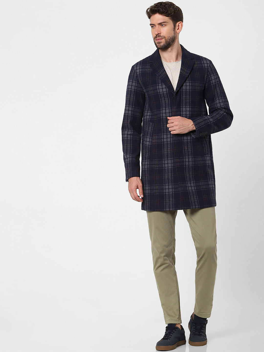 Blue Check Wool Coat