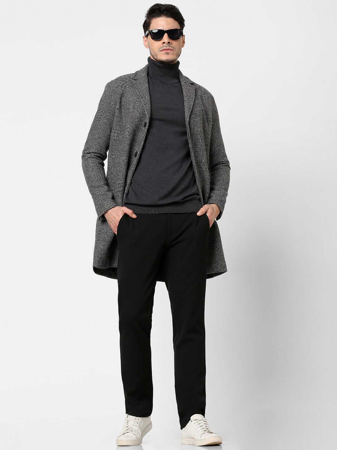 Grey Check Print Coat