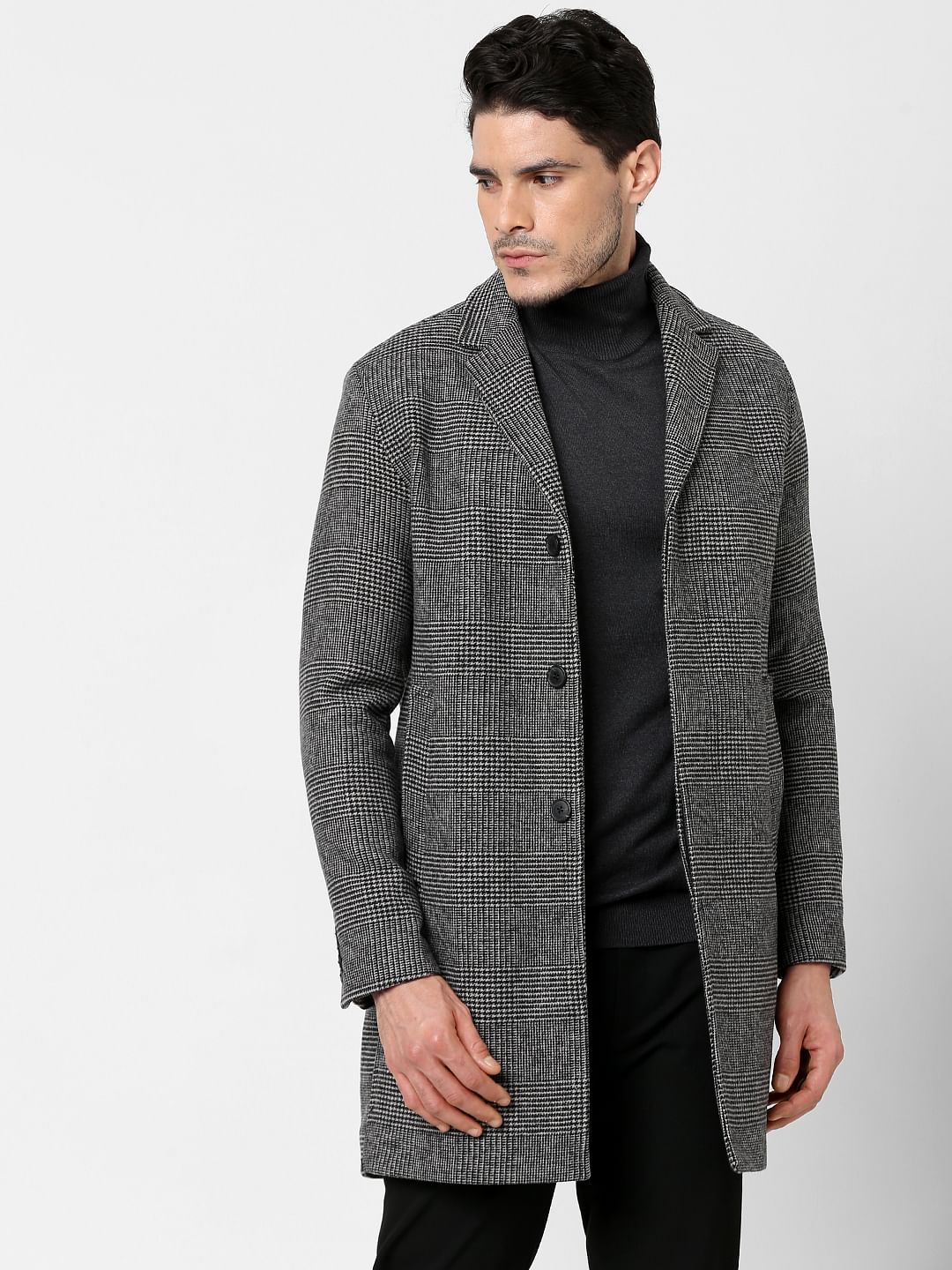 Grey Check Print Coat
