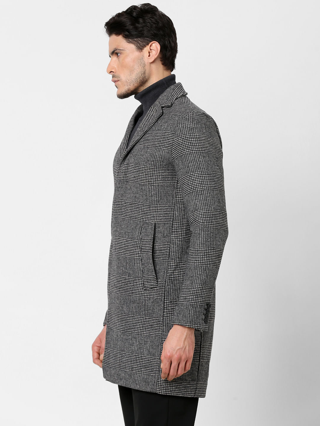 Grey Check Print Coat