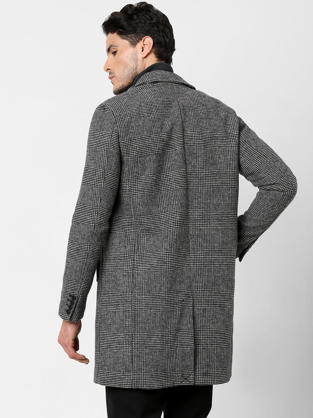 Grey Check Print Coat