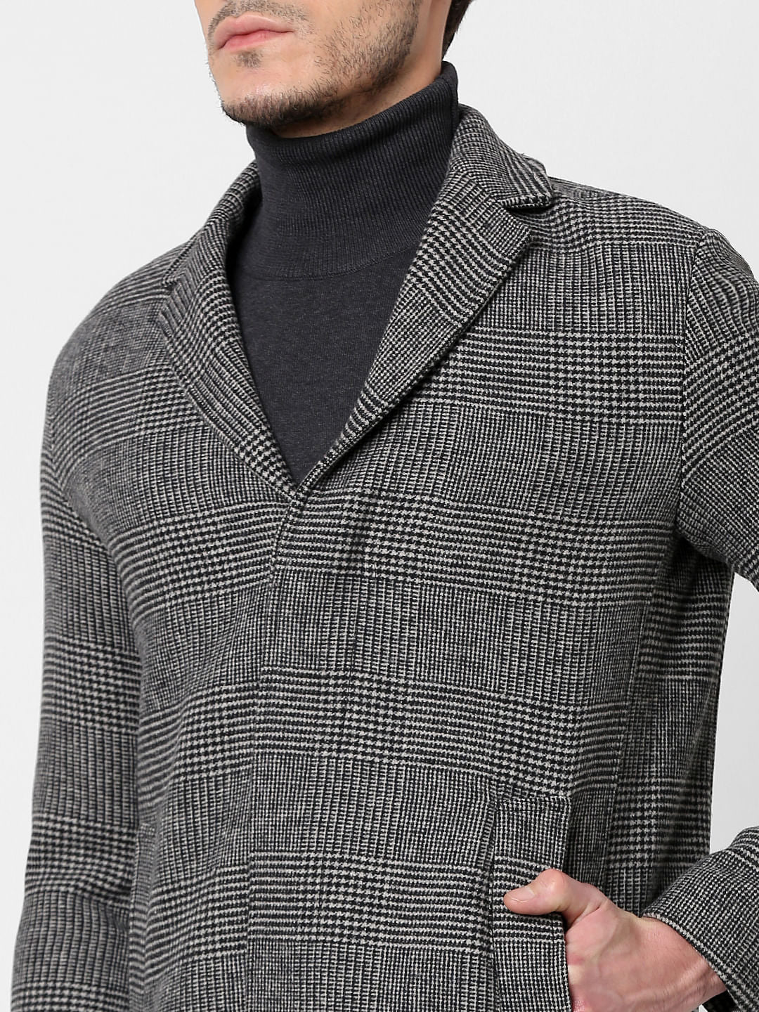 Grey Check Print Coat