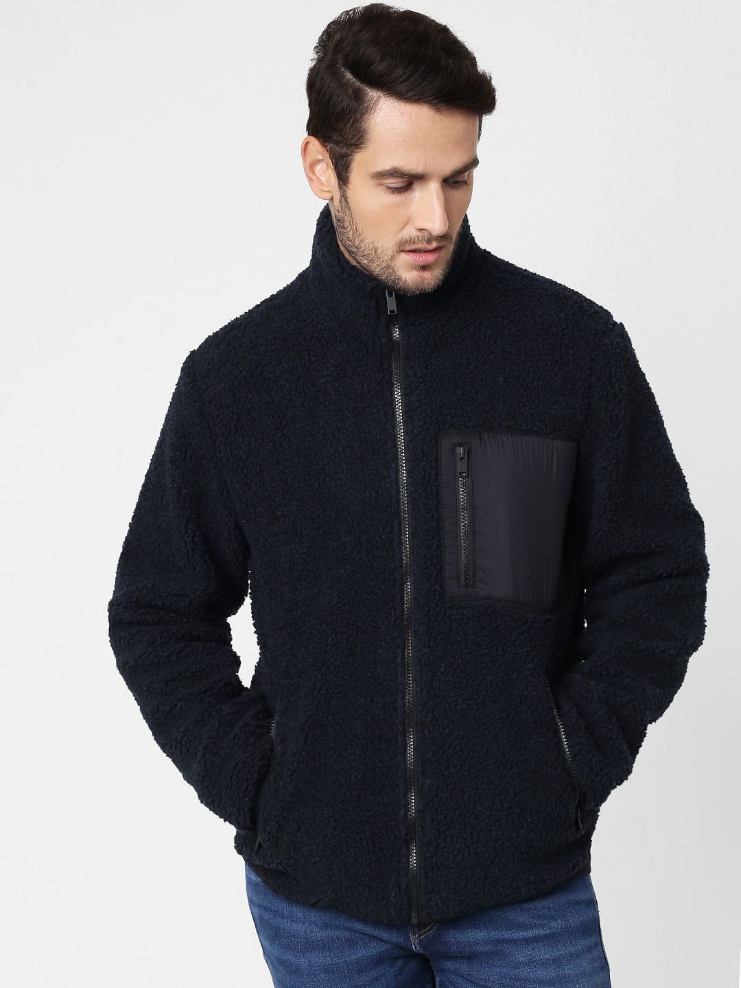Dark Green High Neck Teddy Jacket