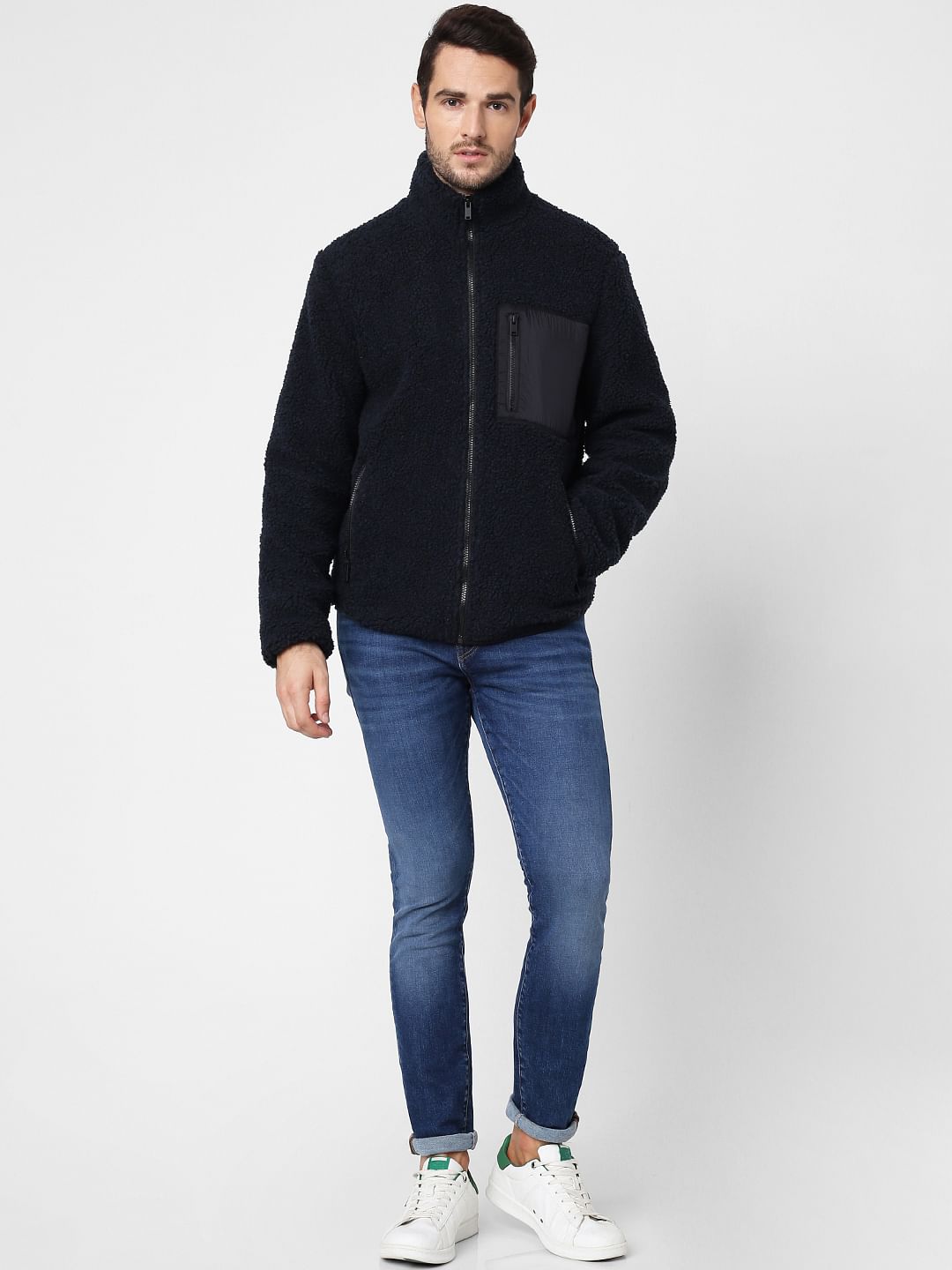 Dark Green High Neck Teddy Jacket