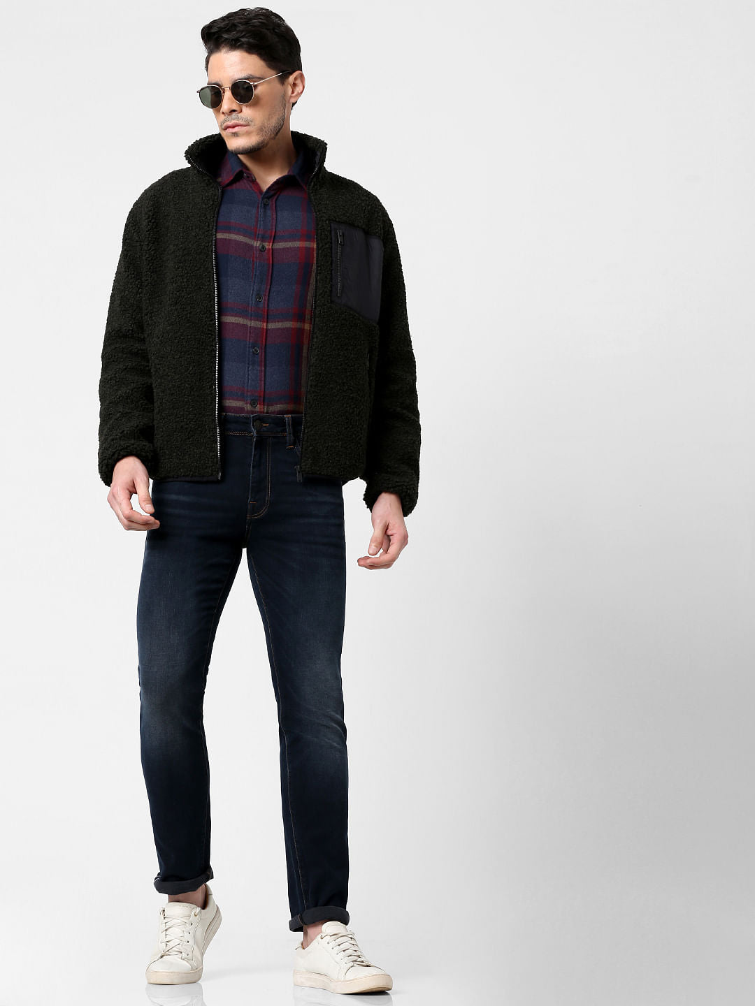 Dark Green High Neck Teddy Jacket