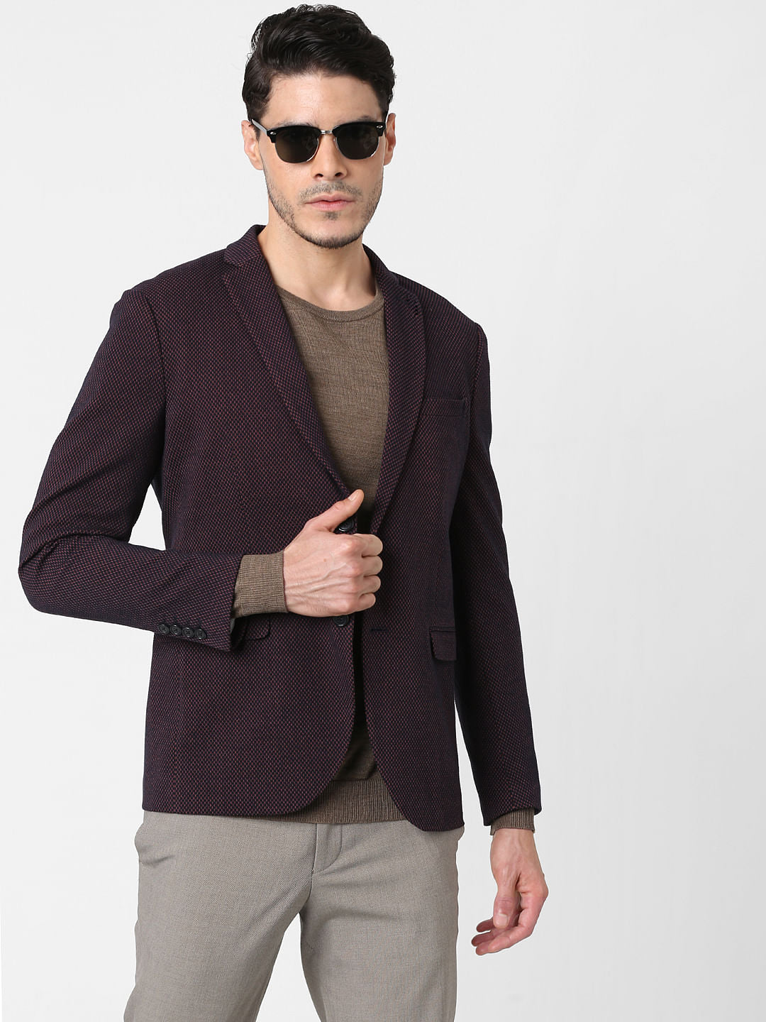 Burgundy Self-Design Blazer