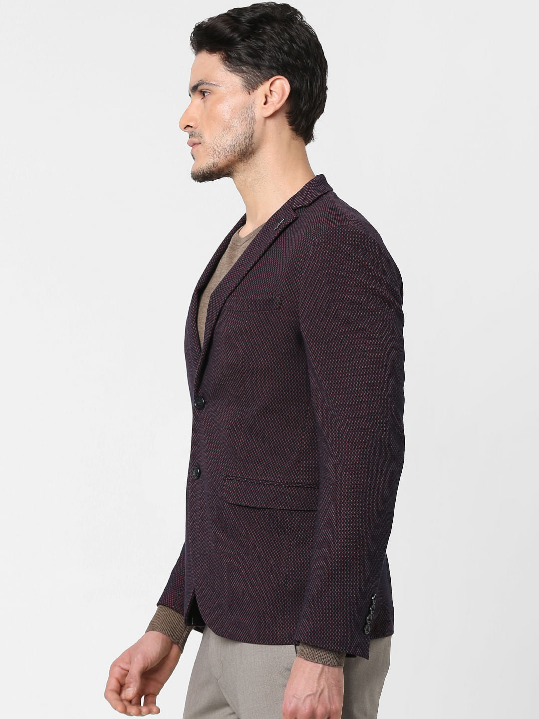 Burgundy Self-Design Blazer