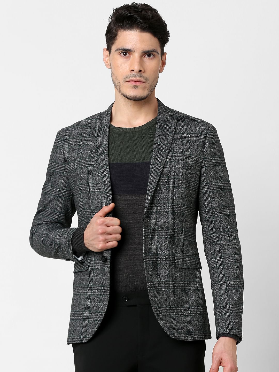 Grey Check Print Blazer