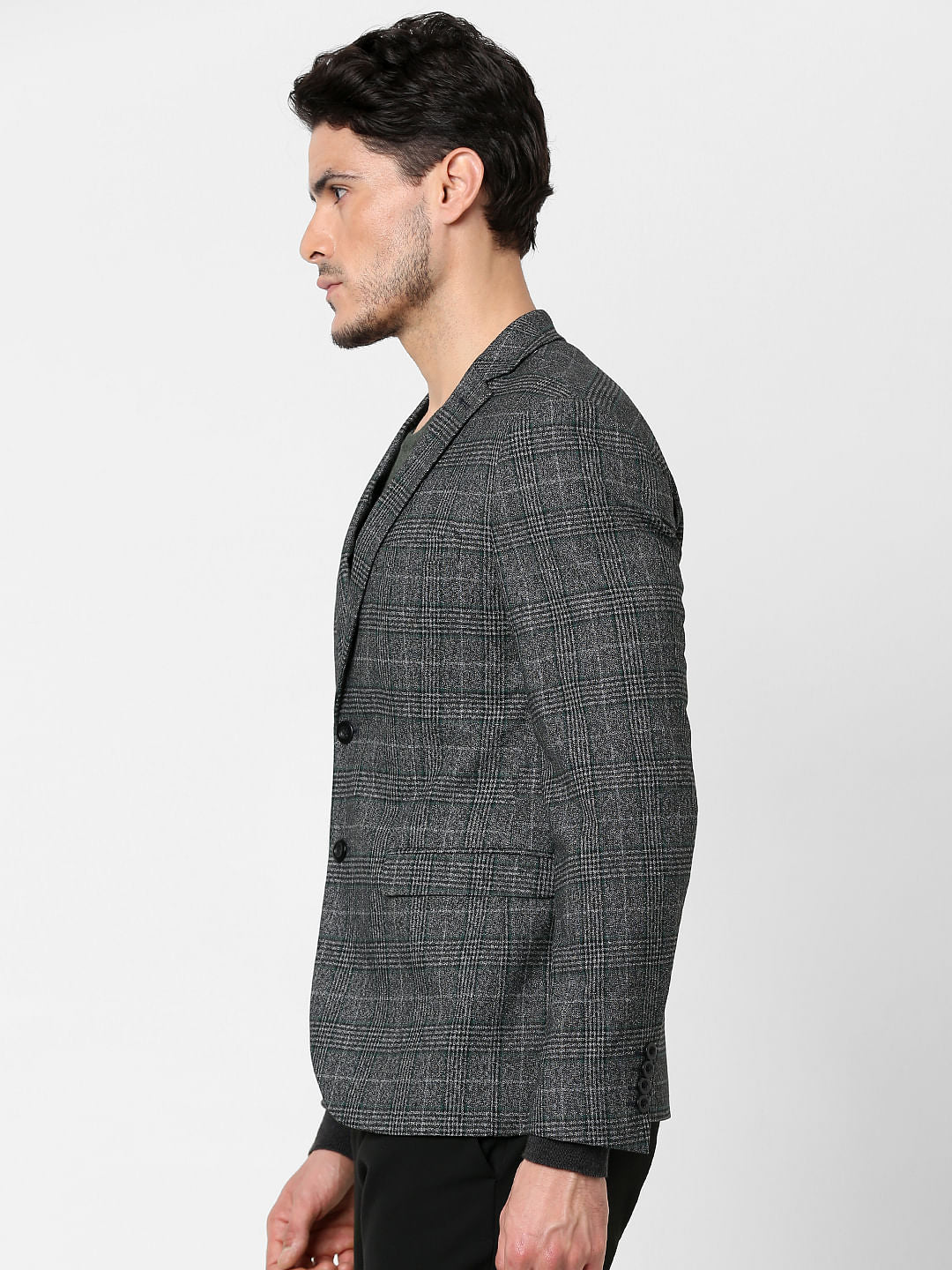 Grey Check Print Blazer