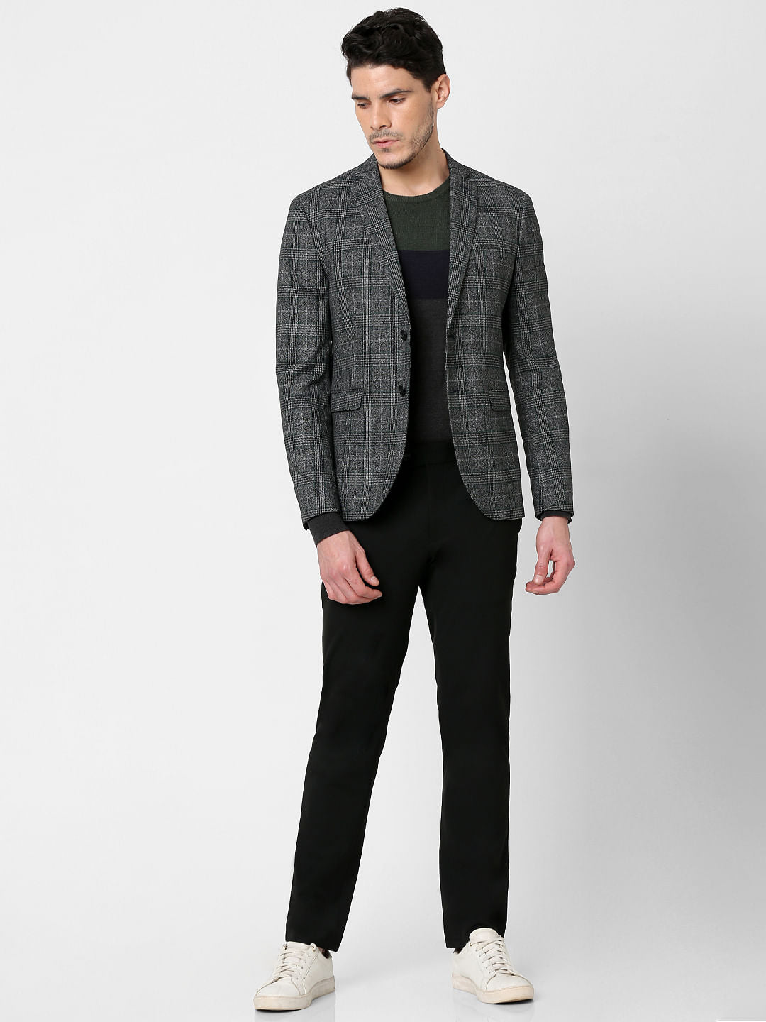 Grey Check Print Blazer