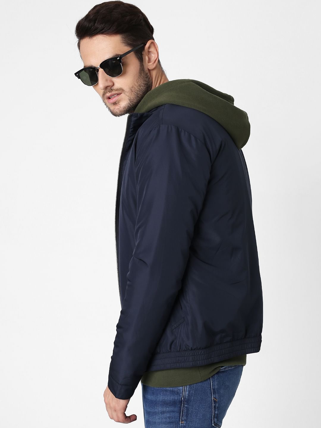 Navy Blue High Neck Casual Jacket