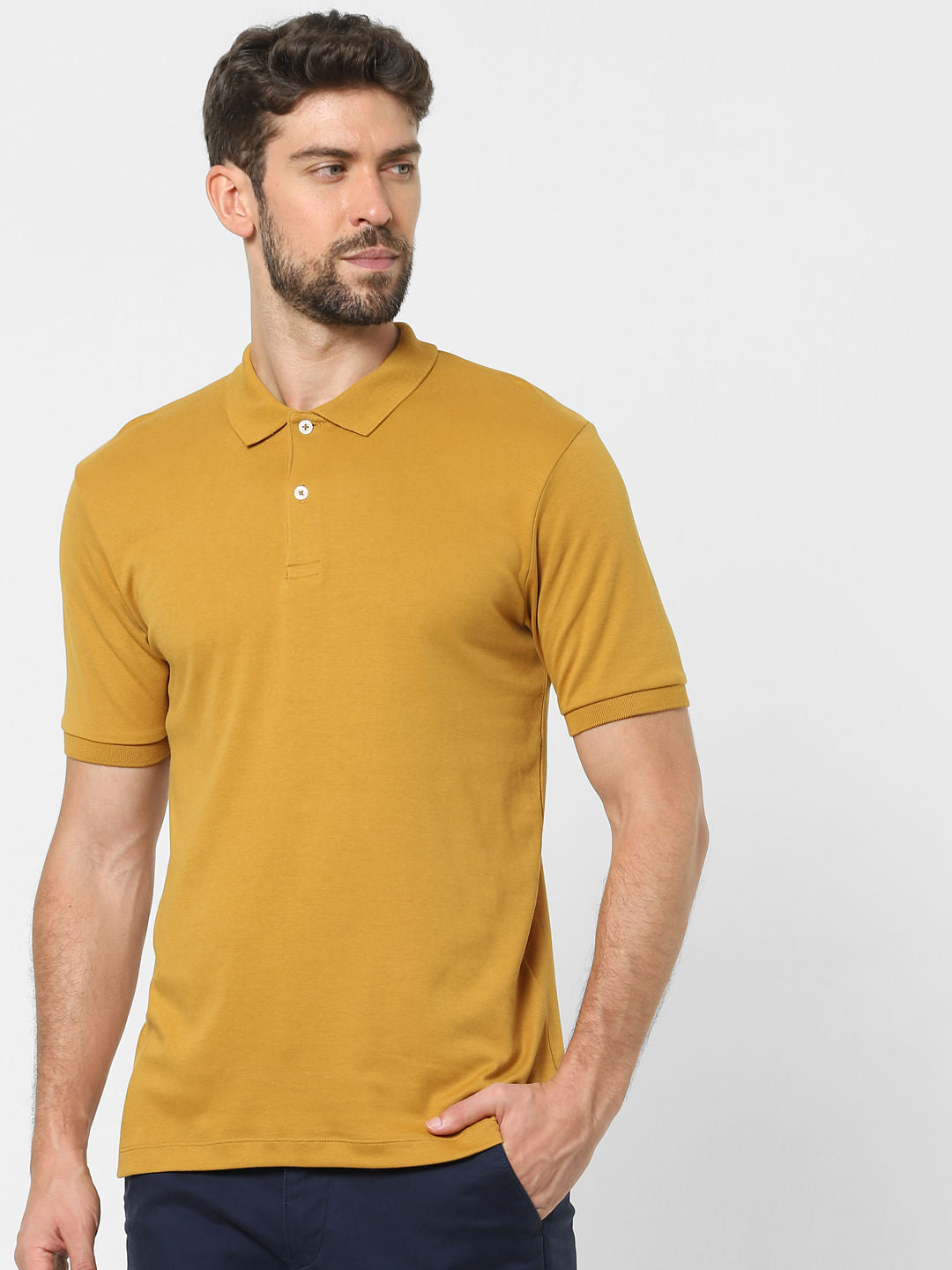 Mustard Organic Cotton Polo Neck T-Shirt