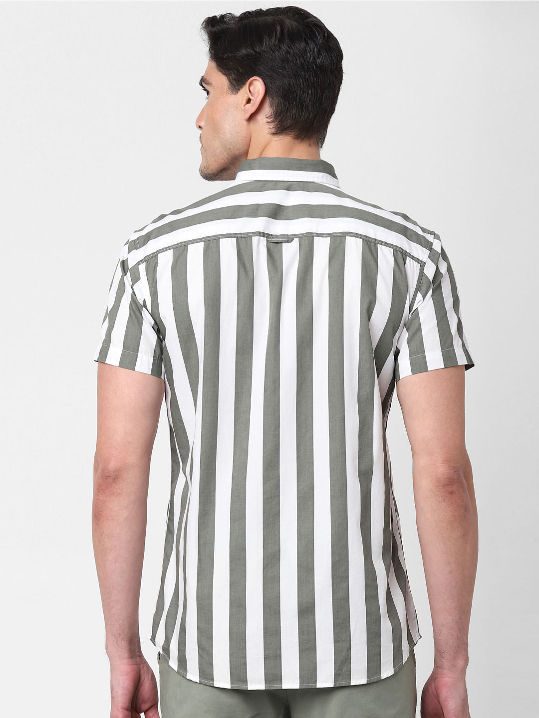 Light Grey Striped Short Sleeves Shirt
