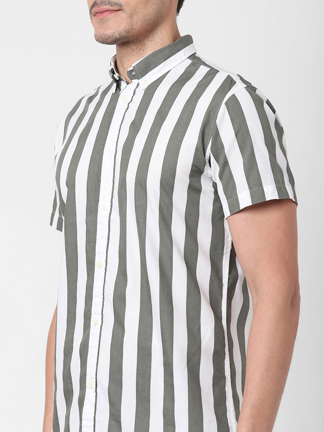 Light Grey Striped Short Sleeves Shirt