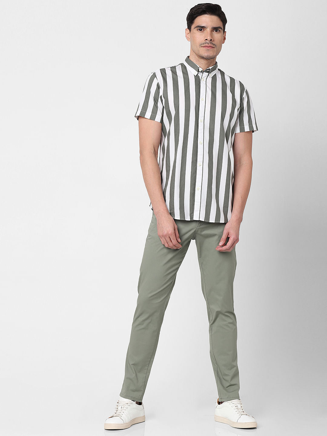 Light Grey Striped Short Sleeves Shirt