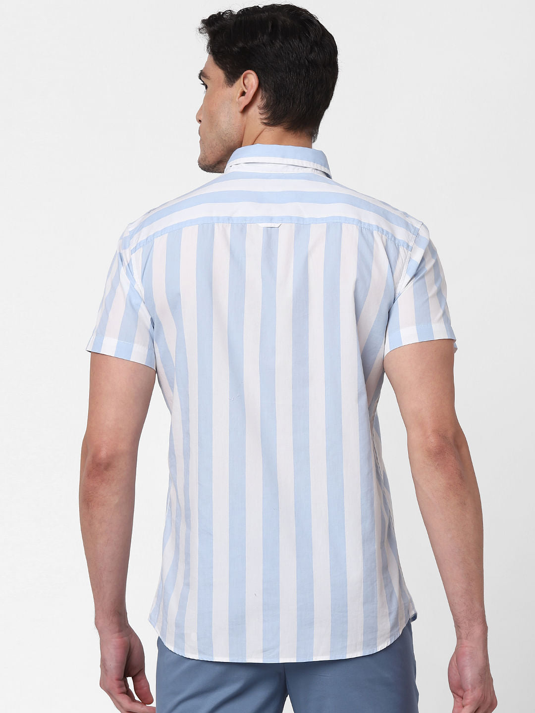 Light Blue Striped Short Sleeves Shirt