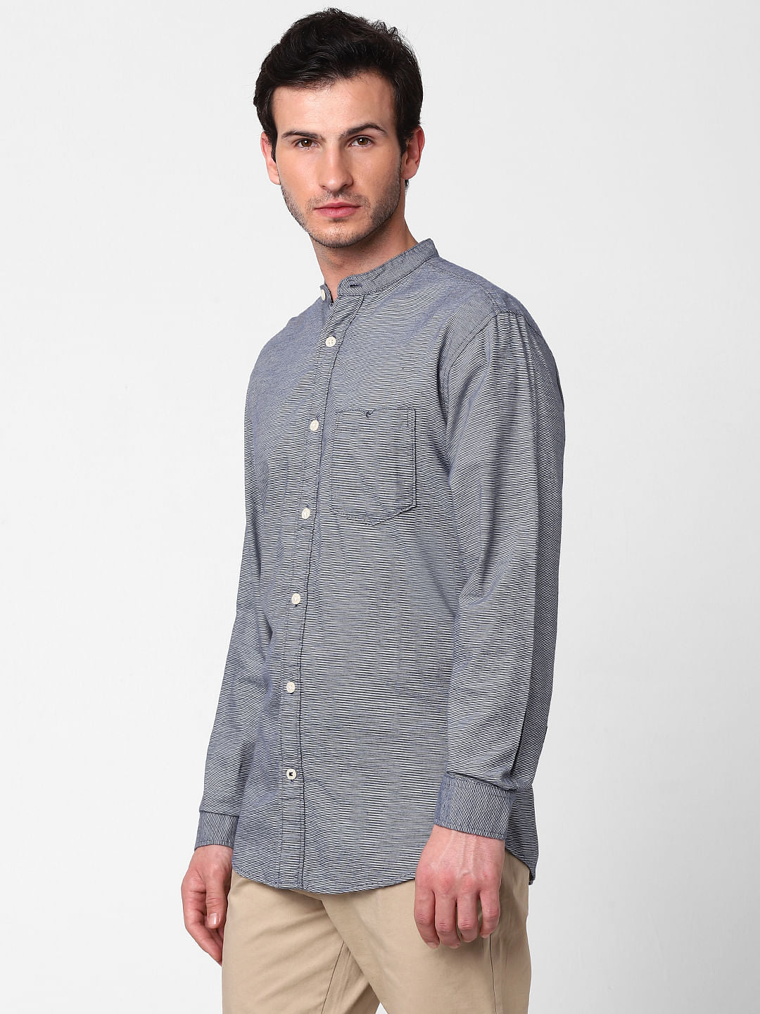 Blue Self Design Full Sleeves Shirt