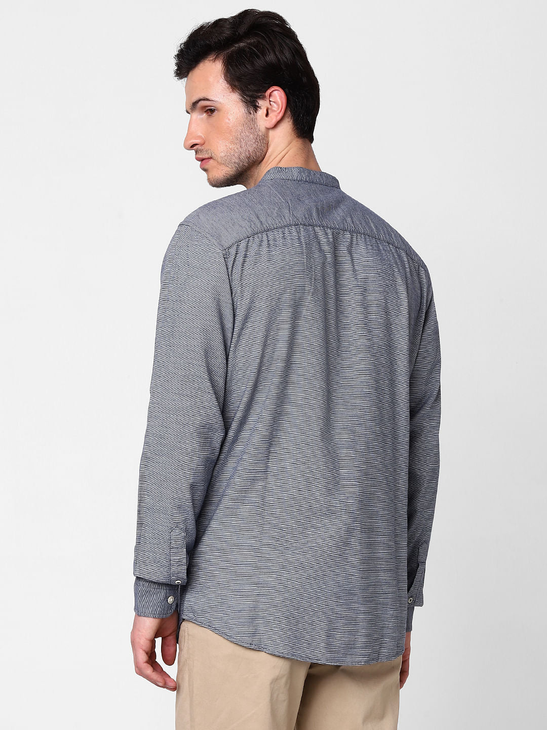 Blue Self Design Full Sleeves Shirt